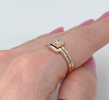 Load image into Gallery viewer, 14k Rose Gold .33ct Princess Diamond Halo Engagement Ring & Wedding Band Set