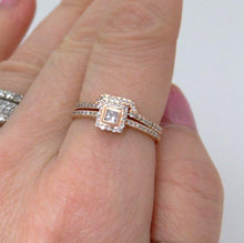 Load image into Gallery viewer, 14k Rose Gold .33ct Princess Diamond Halo Engagement Ring & Wedding Band Set
