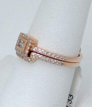 Load image into Gallery viewer, 14k Rose Gold .33ct Princess Diamond Halo Engagement Ring & Wedding Band Set