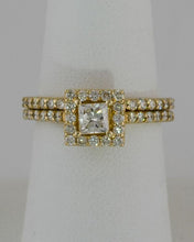 Load image into Gallery viewer, 14k Yellow Gold 1.21ct Total Diamond Princess Halo Engagement Wedding Band Set
