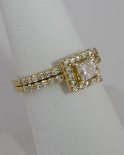 Load image into Gallery viewer, 14k Yellow Gold 1.21ct Total Diamond Princess Halo Engagement Wedding Band Set