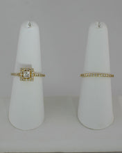 Load image into Gallery viewer, 14k Yellow Gold 1.21ct Total Diamond Princess Halo Engagement Wedding Band Set