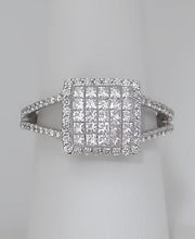 Load image into Gallery viewer, 750 18k White Gold .98cts Diamond Princess Square Halo Ring