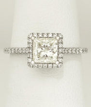 Load image into Gallery viewer, Ladies 14k White Gold 1 1/3ct Princess Cut Round Diamond Halo Engagement Ring