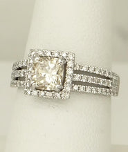Load image into Gallery viewer, 14k White Gold 2 1/4ct Cushion Cut Round Diamond Halo Engagement Ring