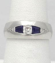 Load image into Gallery viewer, Platinum 1/4ct European Asscher Cut Diamond and Sapphire Band
