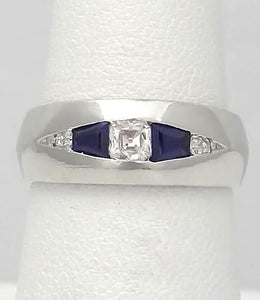 Platinum 1/4ct European Asscher Cut Diamond and Sapphire Band