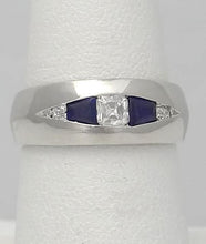 Load image into Gallery viewer, Platinum 1/4ct European Asscher Cut Diamond and Sapphire Band
