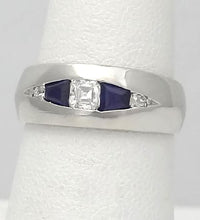 Load image into Gallery viewer, Platinum 1/4ct European Asscher Cut Diamond and Sapphire Band
