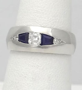 Platinum 1/4ct European Asscher Cut Diamond and Sapphire Band