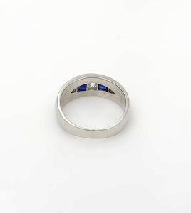 Platinum 1/4ct European Asscher Cut Diamond and Sapphire Band