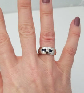 Platinum 1/4ct European Asscher Cut Diamond and Sapphire Band