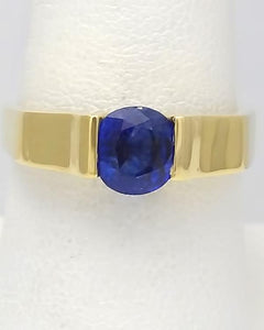 18k Yellow Gold 1.00ct Blue Round Sapphire Solitaire Designer Ring