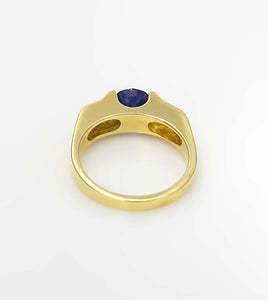 18k Yellow Gold 1.00ct Blue Round Sapphire Solitaire Designer Ring