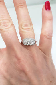 14K WHITE GOLD .75ct VINTAGE STYLE THREE STONE DIAMOND RING