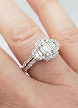 Load image into Gallery viewer, .85ct Straight Baguette &amp; Round VS1-2 Diamond Ring In 750 18k White Gold
