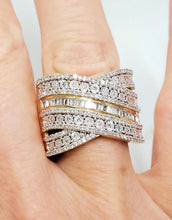 Load image into Gallery viewer, 1.00ct T.W. Baguette &amp; Round Diamond Multi Row CrissCross Ring In 10k Gold
