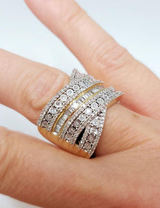 1.00ct T.W. Baguette & Round Diamond Multi Row CrissCross Ring In 10k Gold