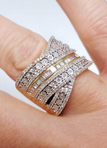 1.00ct T.W. Baguette & Round Diamond Multi Row CrissCross Ring In 10k Gold