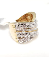 Load image into Gallery viewer, 1.00ct T.W. Baguette &amp; Round Diamond Multi Row CrissCross Ring In 10k Gold
