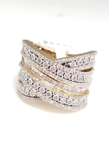 1.00ct T.W. Baguette & Round Diamond Multi Row CrissCross Ring In 10k Gold
