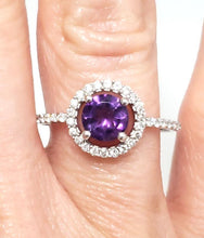 Load image into Gallery viewer, 14k White Gold 6mm Round Amethyst &amp; Diamond Halo Ring
