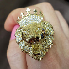 Load image into Gallery viewer, Mens 14k Yellow Gold CZ XL Lion King Head Ring
