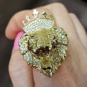 Mens 14k Yellow Gold CZ XL Lion King Head Ring