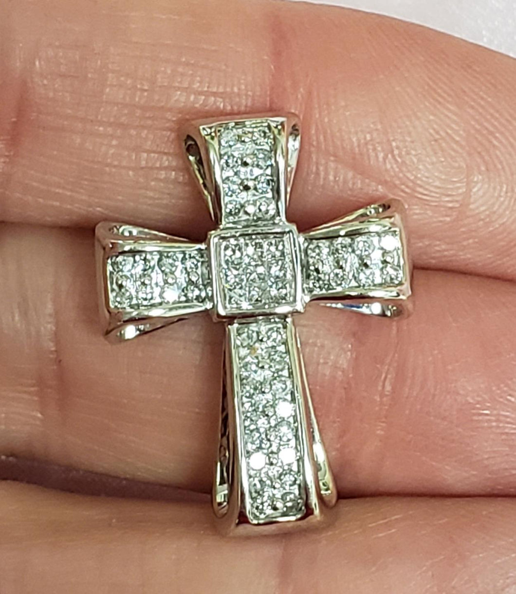 1/2ct Princess and Round Diamond Cross Pendant in 14k White Gold