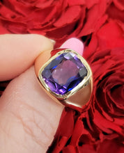 Load image into Gallery viewer, Mens 14k Yellow Gold Purple Amethyst 11x9mm Rectangle Ring
