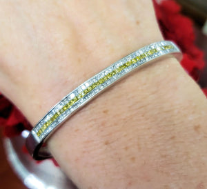 Ladies 14k White Gold 4.00ct Yellow Clear Diamond Hard Bangle Bracelet