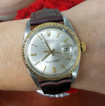 Load image into Gallery viewer, 36mm Rolex Datejust Two Tone 18k Gold Fluted Bezel 1601 Automatic Leather Strap
