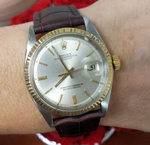 Load image into Gallery viewer, 36mm Rolex Datejust Two Tone 18k Gold Fluted Bezel 1601 Automatic Leather Strap
