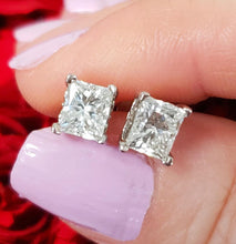Load image into Gallery viewer, 2.07ct Princess Cut Natural Diamond Studs Earrings in 14k White Gold (VS/HI)
