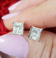 Load image into Gallery viewer, 2.07ct Princess Cut Natural Diamond Studs Earrings in 14k White Gold (VS/HI)
