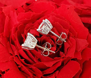 2.07ct Princess Cut Natural Diamond Studs Earrings in 14k White Gold (VS/HI)