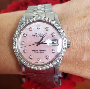 36mm Rolex Datejust 16030 Stainless Steel Jubilee Band Pink MOP Dial Diamonds