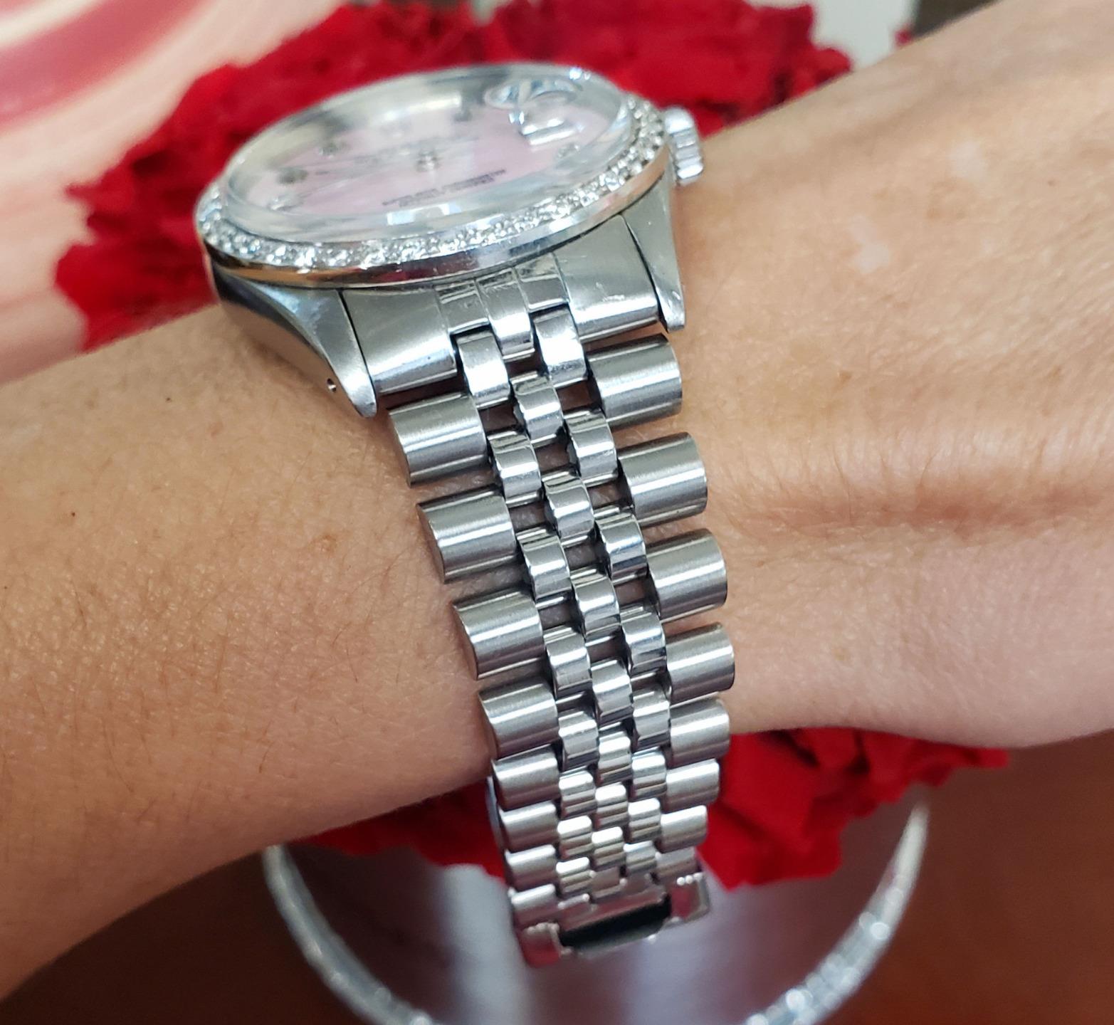 36mm Rolex Datejust 16030 Stainless Steel Jubilee Band Pink MOP Dial D Sumpters Jewelry