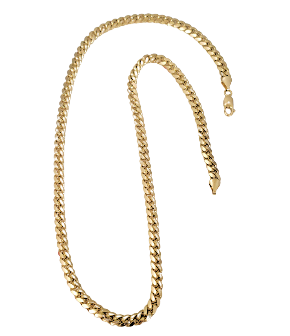 Mens 6mm 14k Yellow Gold Solid Cuban Chain Necklace 22