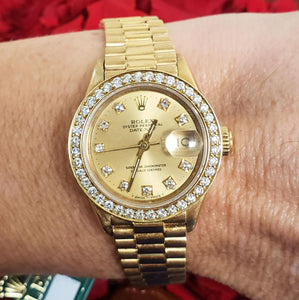 26mm Rolex Datejust President 18k Yellow Gold Auto Diamond Bezel Champagne 6917