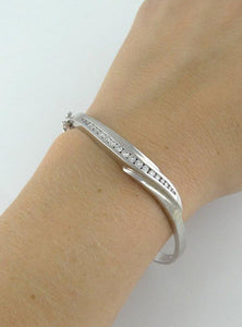 14k White Gold 1 1/2ct Channel Set Diamond Hard Bangle Bracelet