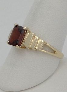 10k Yellow Gold Solitaire Emerald Cut Rectangle Garnet Gemstone Ring