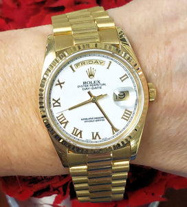 36mm Rolex Day Date President 18k Yellow Gold White Roman Double Quick 18238