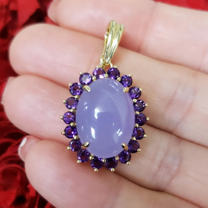 14k Yellow Gold 18x13mm Lavender Jade Amethyst Pendant
