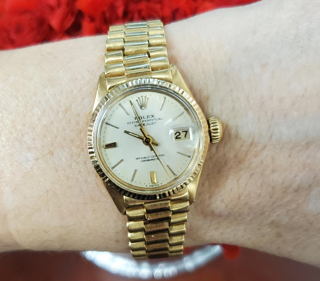 Vintage Rolex Datejust 6516 18k Yellow Gold President 25mm Ladies
