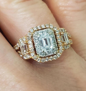 1 3/4ct T.W. Emerald & Round Diamond Engagement Ring in 14k Rose Gold SI1/FG