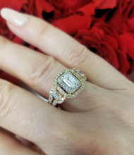 Load image into Gallery viewer, 1 3/4ct T.W. Emerald &amp; Round Diamond Engagement Ring in 14k Rose Gold SI1/FG
