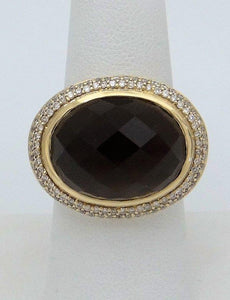 14k Yellow Gold Beveled Cut Oval Brown Topaz Halo Statement Ring