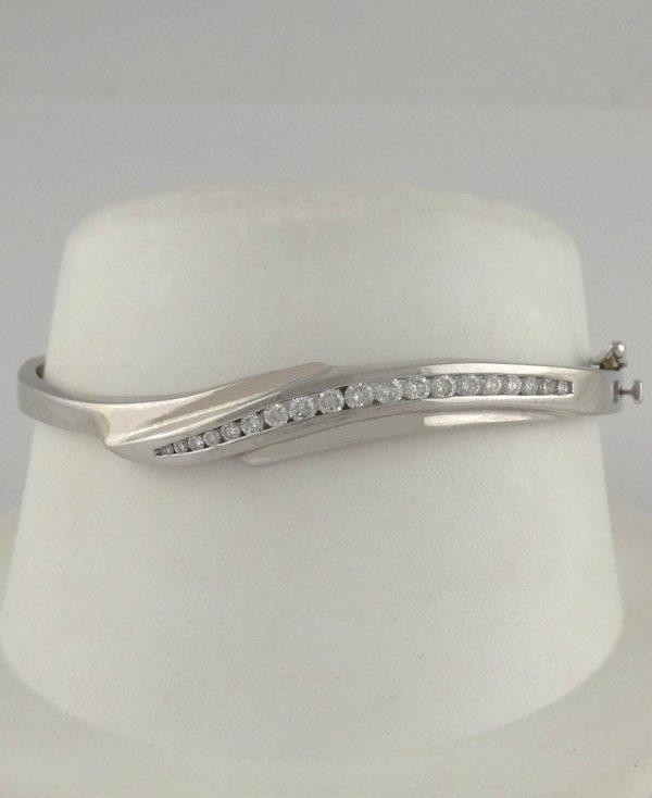 14k White Gold 1 1/2ct Channel Set Diamond Hard Bangle Bracelet