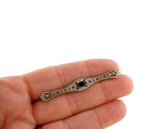 LADIES 10K YELLOW WHITE GOLD VINTAGE 1/4ct OVAL BLUE CZ PIN BROOCH 2.6g 2.18"